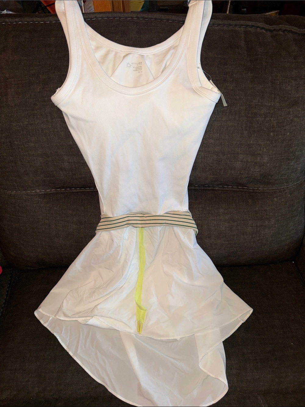 NWT- Offline- White Backless Women's Dress with Contrast Waistband and shorts